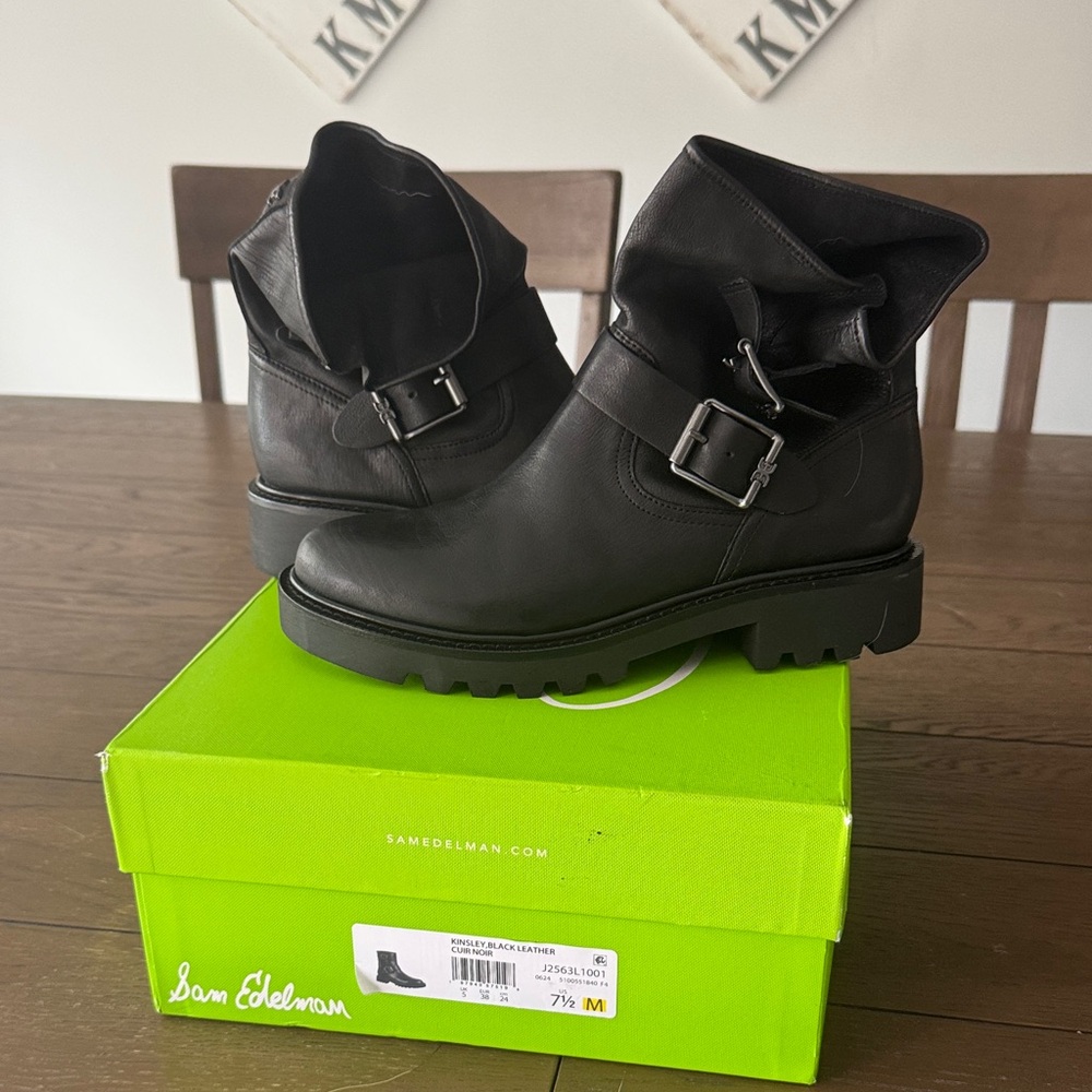 Sam Edelman Black Buckle Leather Boots
